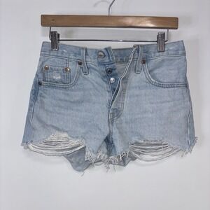 Levi's Premium 501 Distressed Button Fly Denim Shorts Light Wash W25